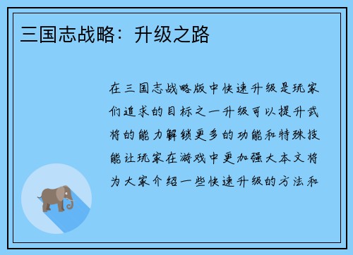 三国志战略：升级之路